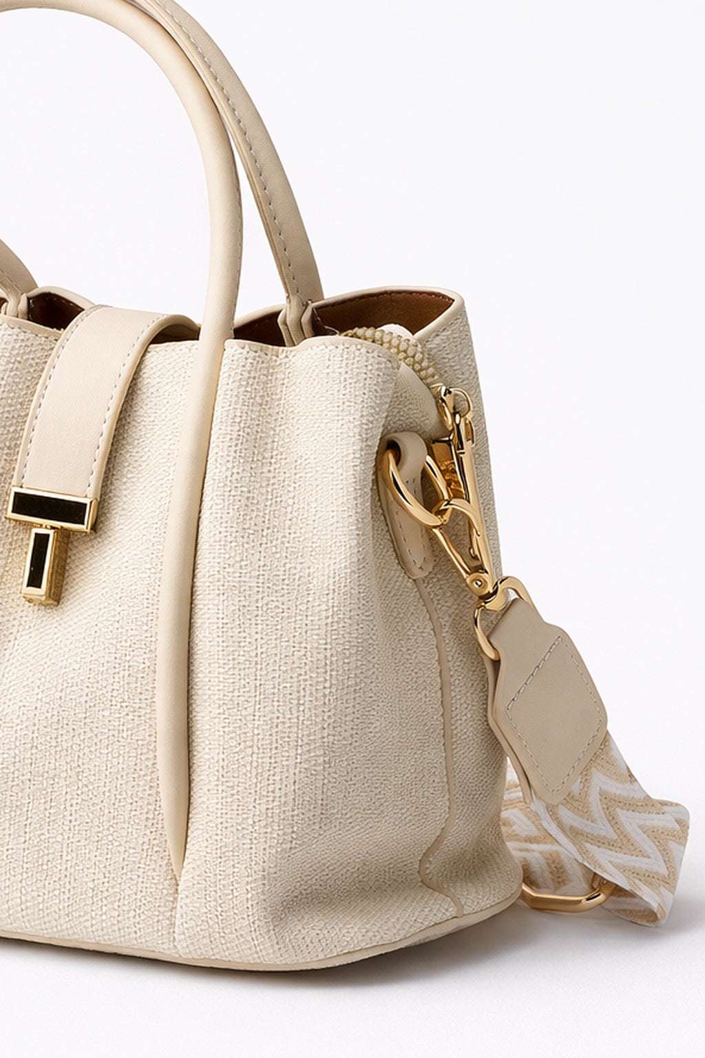 BEIGE CANVAS HANDBAG WITH A LEATHER HANDLE