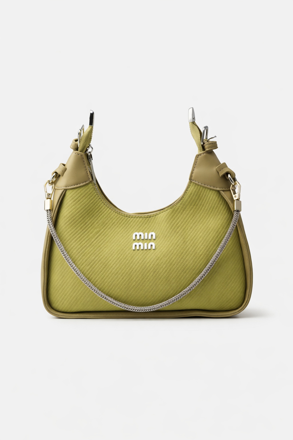 OLIVE-GREEN HANDBAG WITH SILVER ACCENTS
