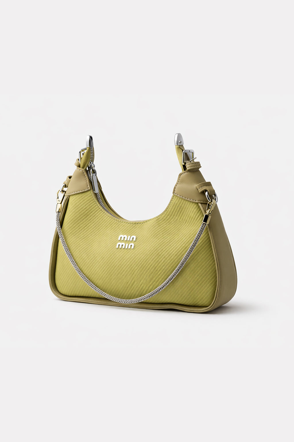 OLIVE-GREEN HANDBAG WITH SILVER ACCENTS