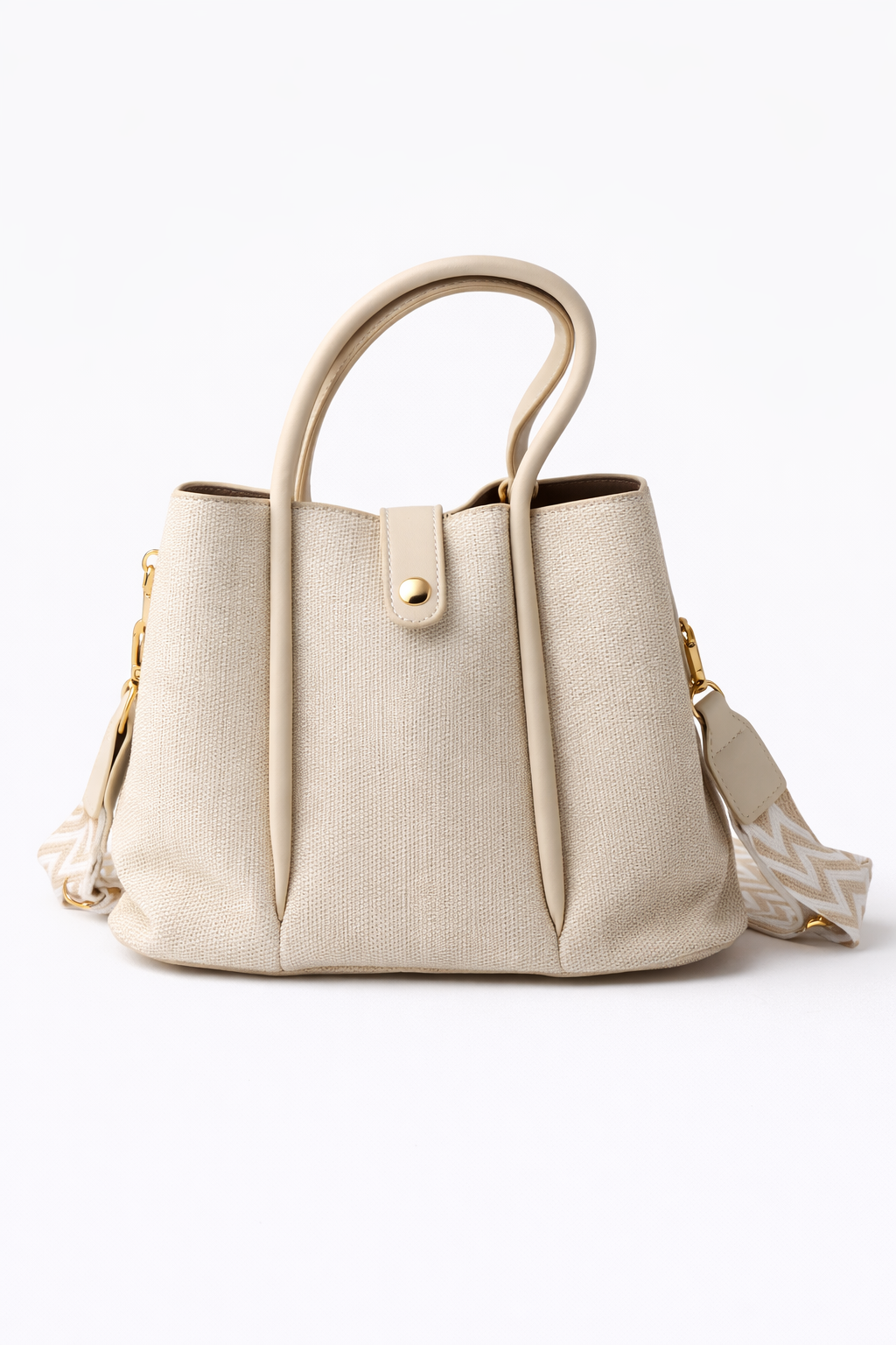 BEIGE CANVAS HANDBAG WITH A LEATHER HANDLE