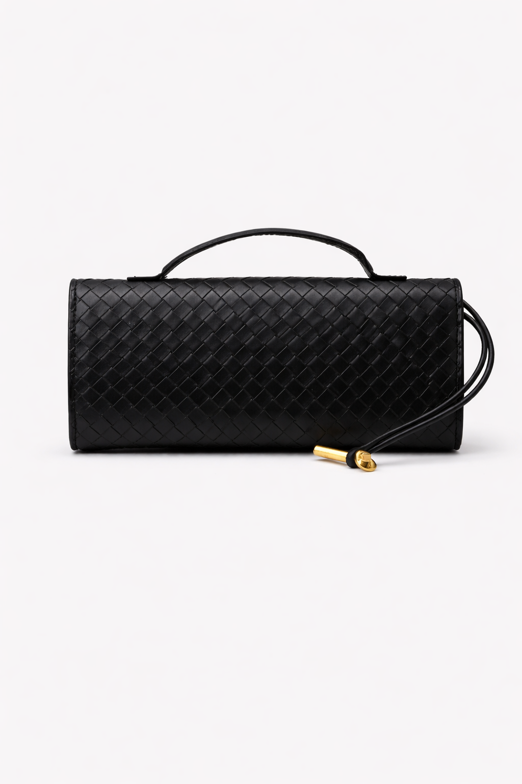 BLACK WOVEN-LEATHER CLUTCH WITH A GOLD CLASPs