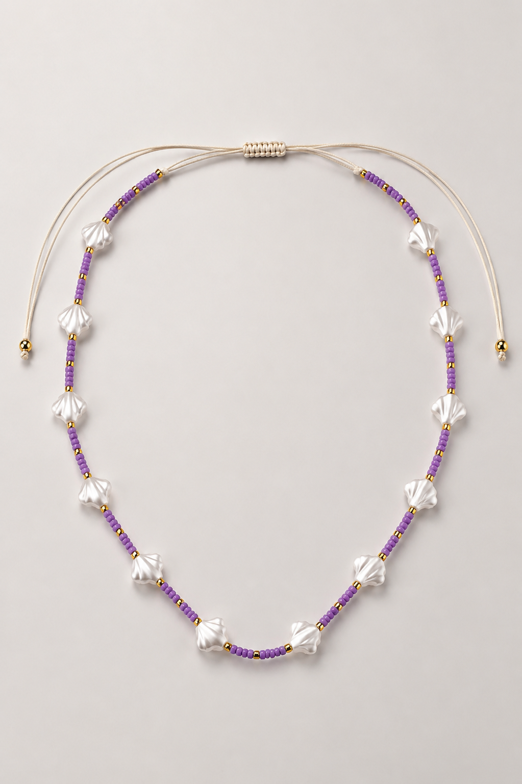 Purple and Shell Beaded Loop Necklace