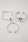 Silver Heart Cuff Bracelet Trio