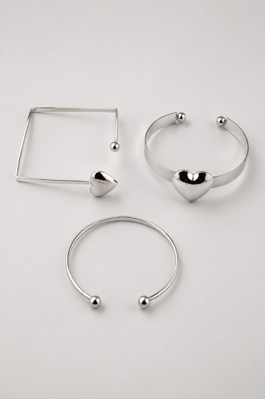 Silver Heart Cuff Bracelet Trio