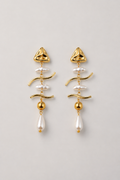 Symmetrical Gold and Pearl Drop Earrings